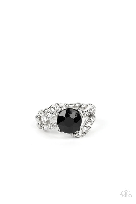 Blockbuster Boom Black And White Rhinestone Ring Paparazzi R0369