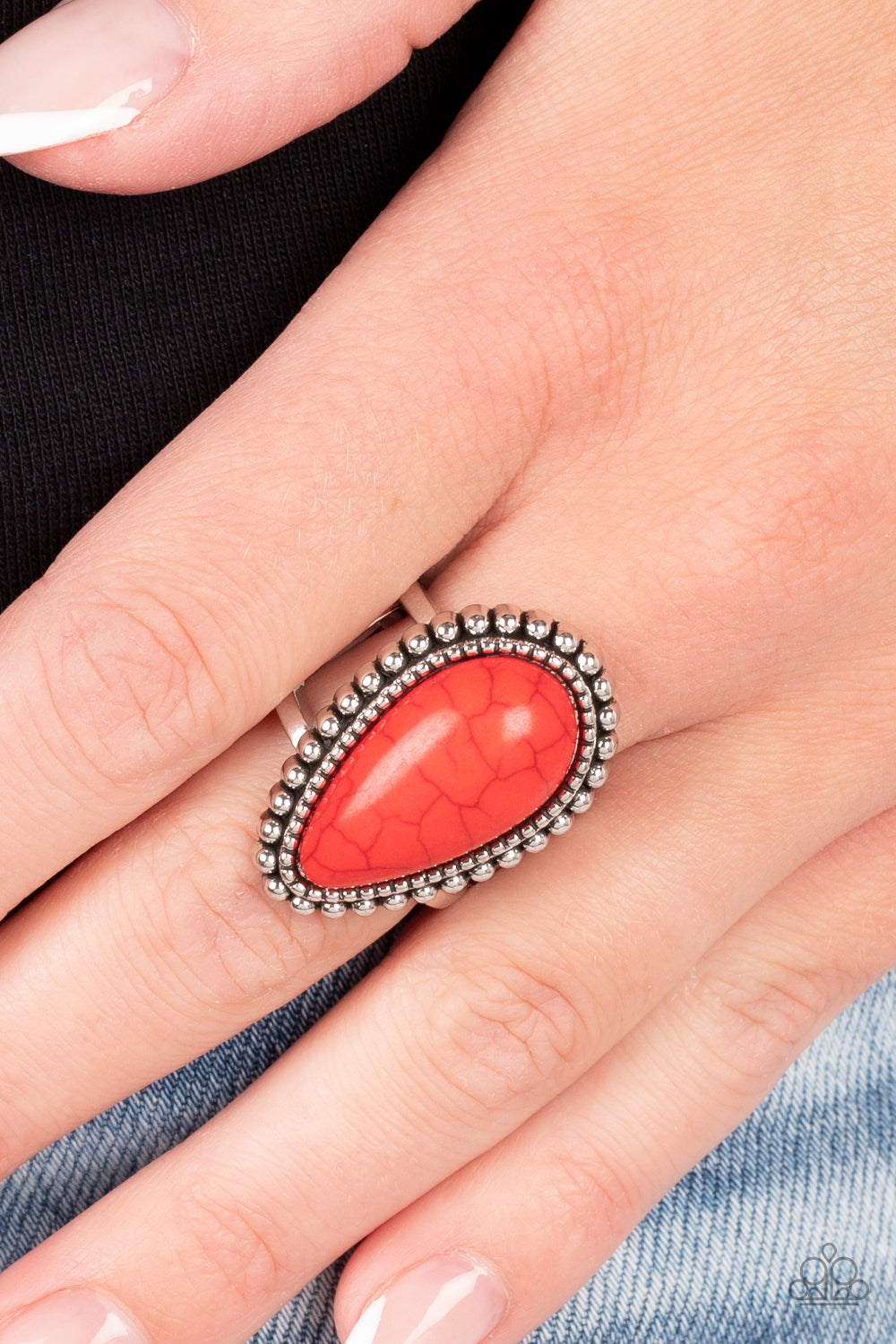 Urban Elements - Red Stone Santa Fe Style Ring Paparazzi R0329