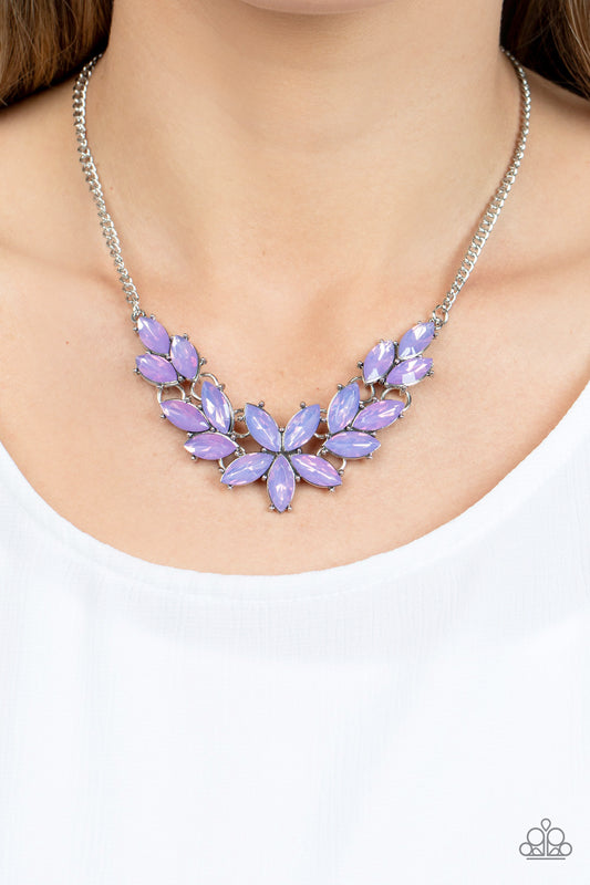 Ethereal Efflorescence - Purple Opaque Very Peri Gem Floral Necklace Paparazzi N1627