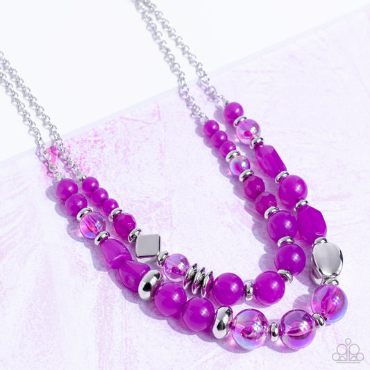 Mere Magic - Purple Dahlia, Silver & Iridescent Bead Necklace Paparazzi N1413