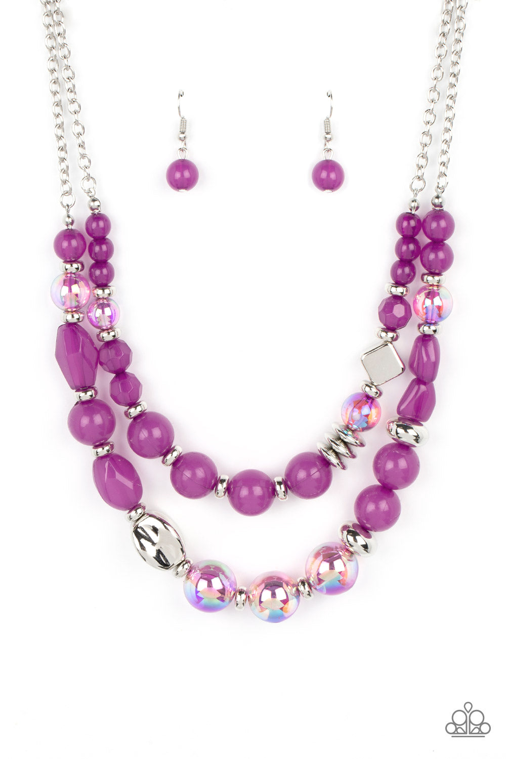 Mere Magic - Purple Dahlia, Silver & Iridescent Bead Necklace Paparazzi N1413