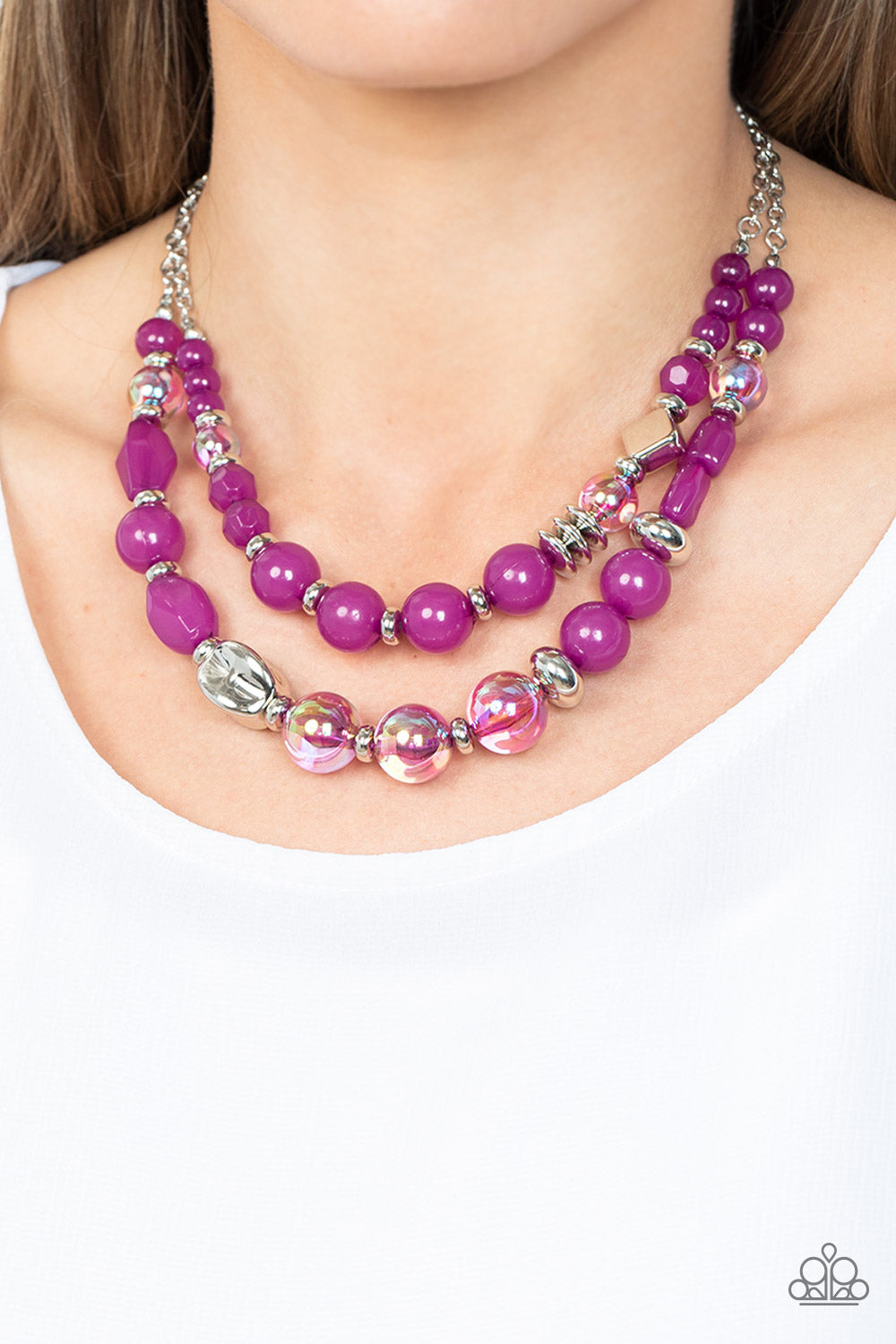 Mere Magic - Purple Dahlia, Silver & Iridescent Bead Necklace Paparazzi N1413