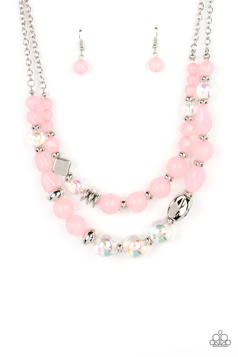 Mere Magic - Pink Gossamer, Iridescent And Silver Bead Necklace Paparazzi N1106