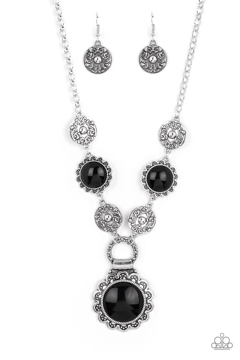 Poppy Persuasion - Black Floral Santa Fe Style Necklace Paparazzi N1822