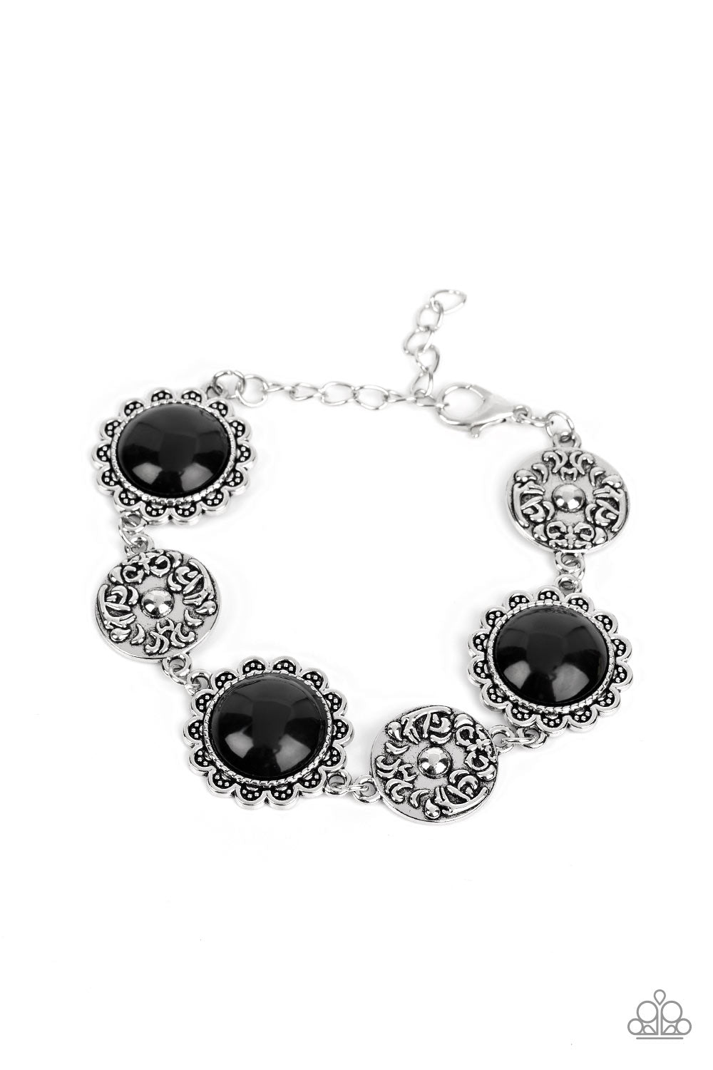 Positively Poppy - Black Floral Santa Fe Style Bracelet Paparazzi B1245