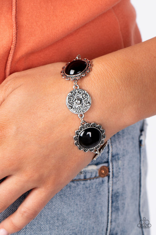 Positively Poppy - Black Floral Santa Fe Style Bracelet Paparazzi B1245