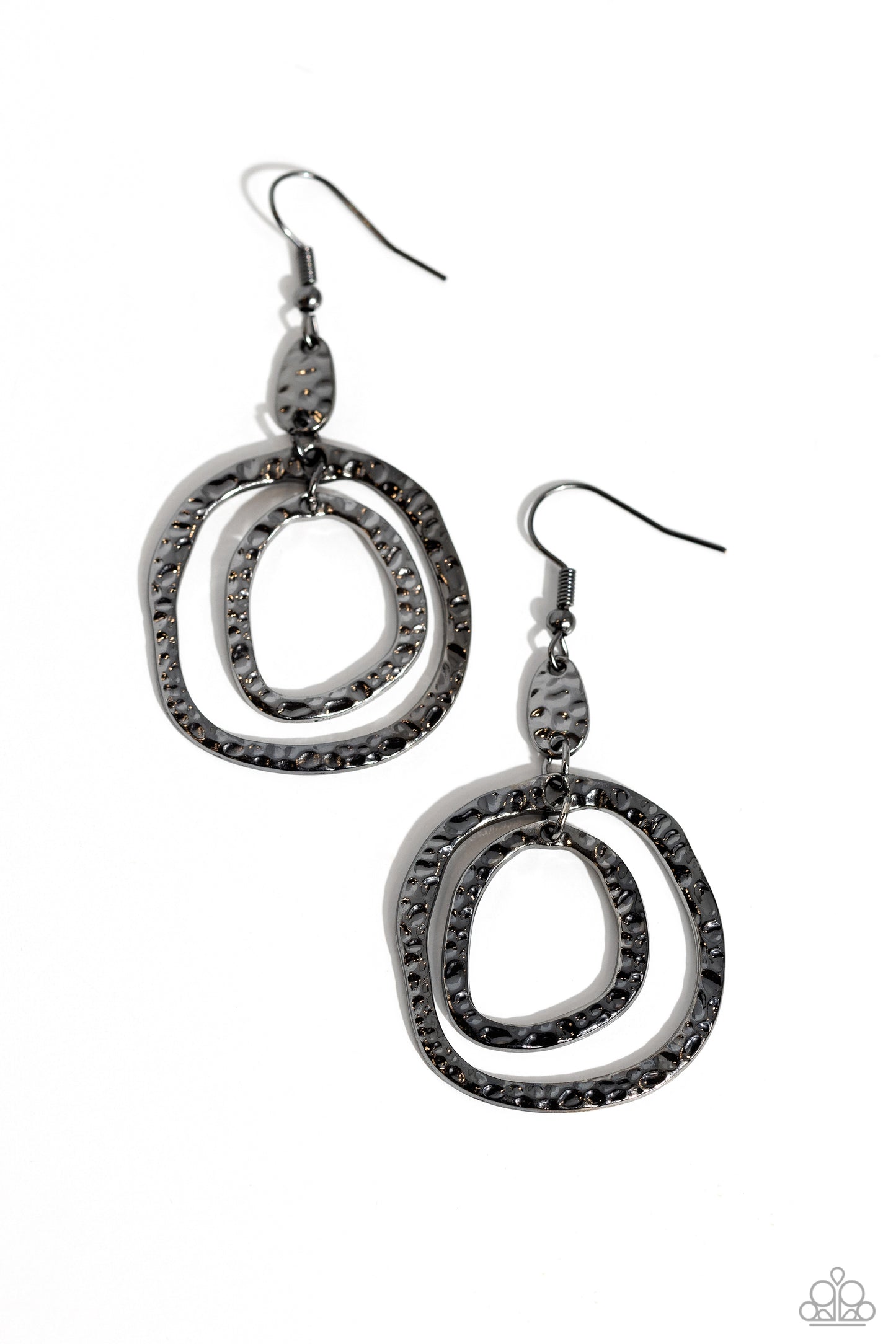 Scalding HAUTE - Black Gunmetal Hammered Earring Paparazzi E0055