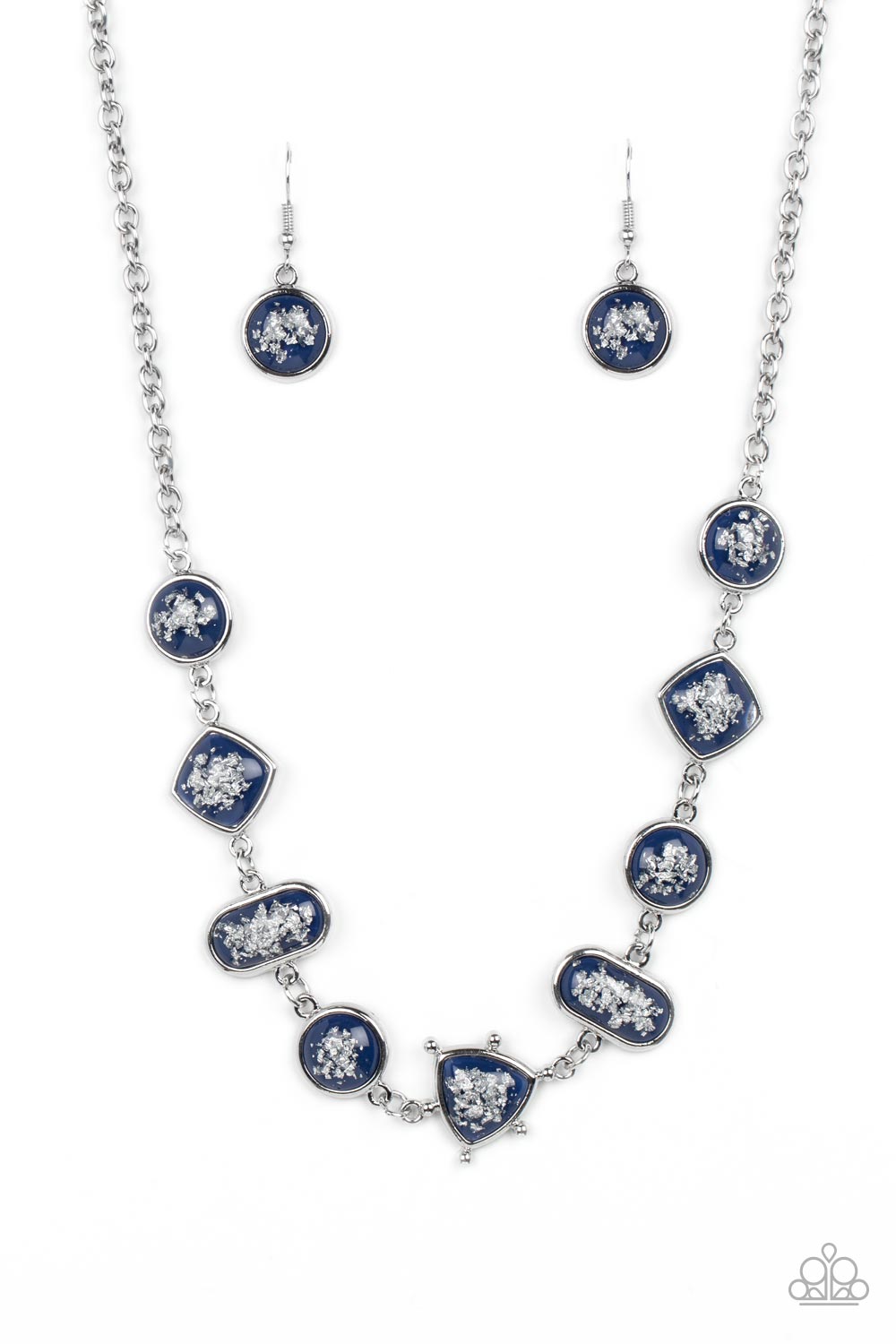 Fleek and Flecked - Blue Glassy Bead Flecked With Silver Shimmer Necklace Paparazzi N1167