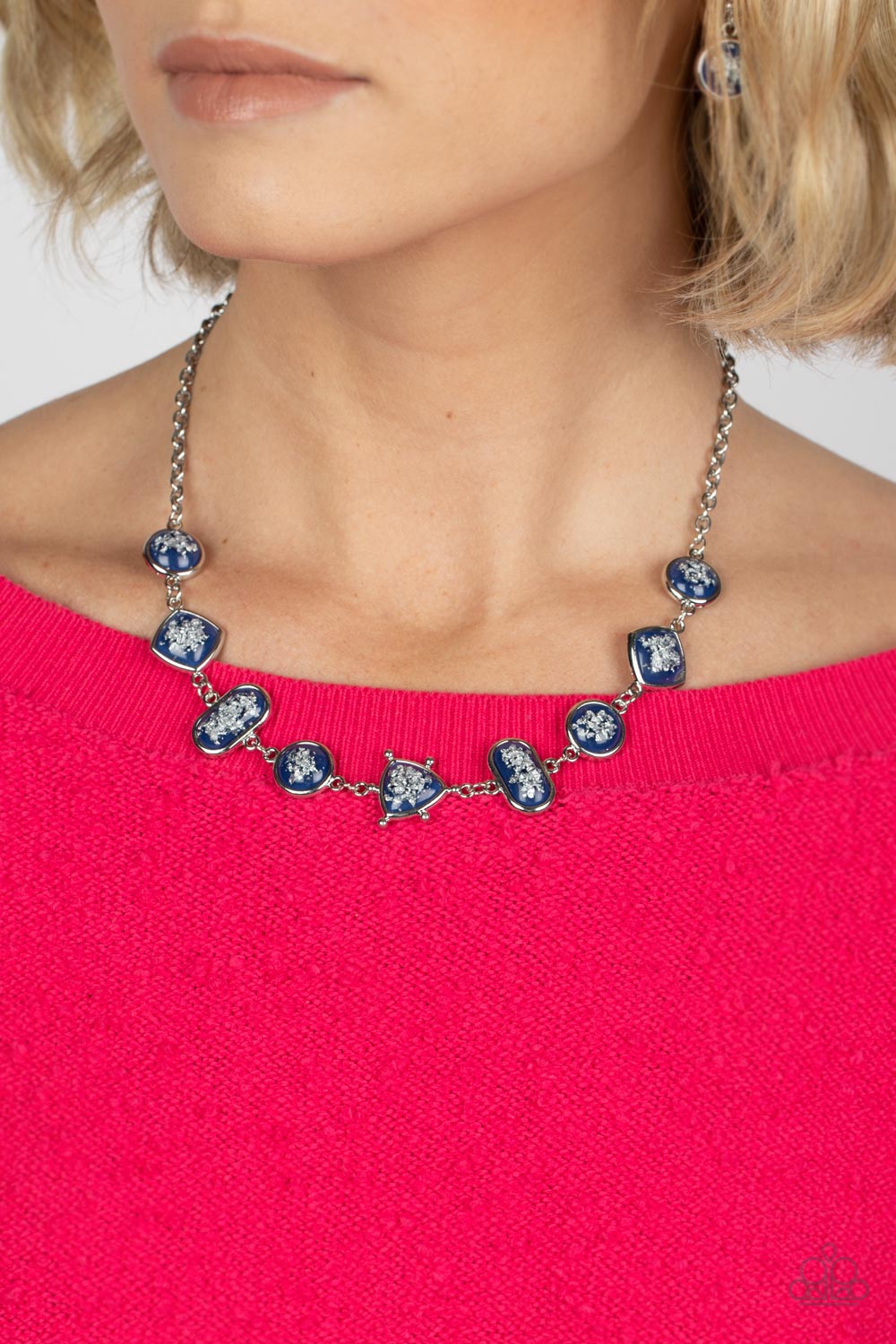 Fleek and Flecked - Blue Glassy Bead Flecked With Silver Shimmer Necklace Paparazzi N1167