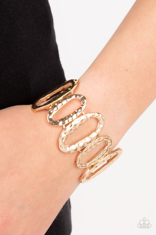 Homestead Heirloom - Gold Asymmetrical Stretch Bracelet Paparazzi B1079