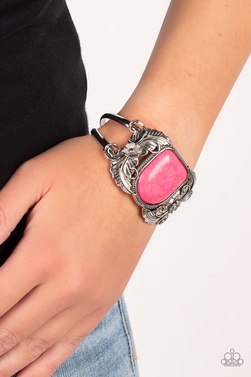 Dune Garden - Pink Stone Santa Fe Style Cuff Bracelet Paparazzi B0869