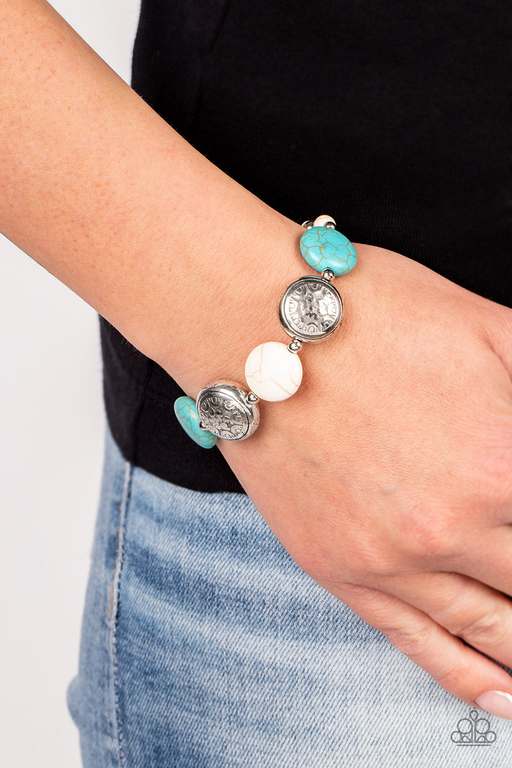 Oasis Orchard - Multi White & Turquoise Stone Bead Bracelet Paparazzi B0955