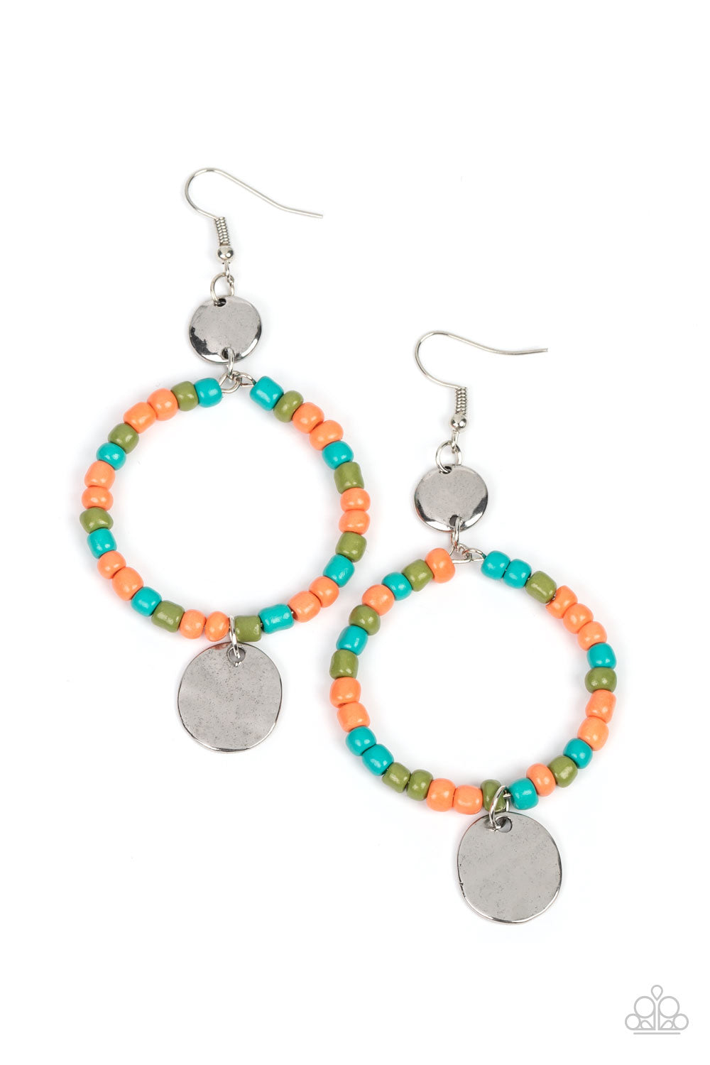 Cayman Catch - Orange Coral, Basil, Blue Multicolored Seed Bead Earring Paparazzi E1345