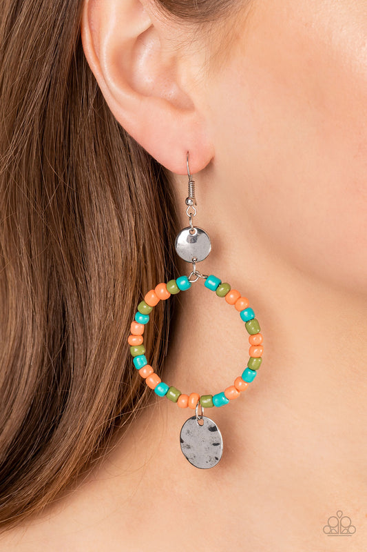 Cayman Catch - Orange Coral, Basil, Blue Multicolored Seed Bead Earring Paparazzi E1345