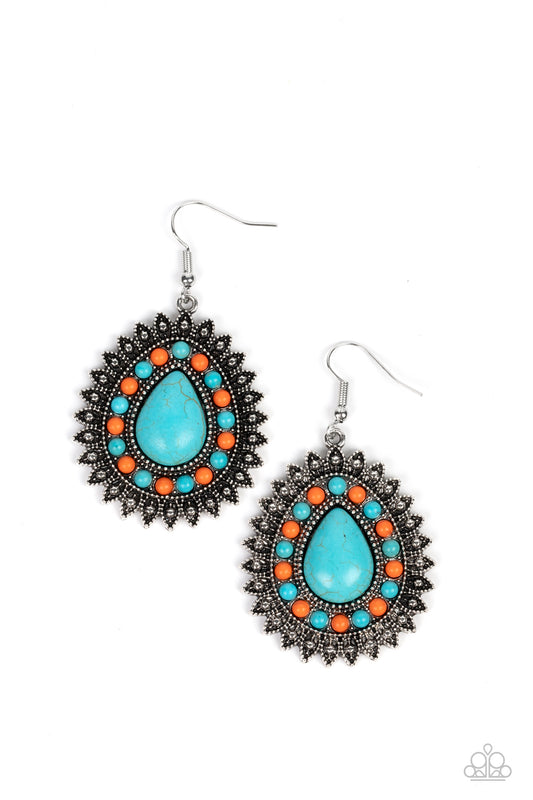 Sagebrush Sabbatical - Blue Turquoise & Orange Stone Santa Fe Style Teardrop Earring Paparazzi E1141