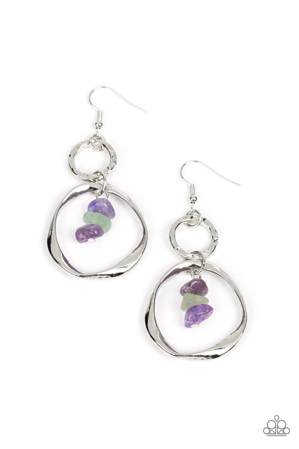 Good-Natured Spirit - Purple Amethyst & Jade Pebble Earring Paparazzi E1294