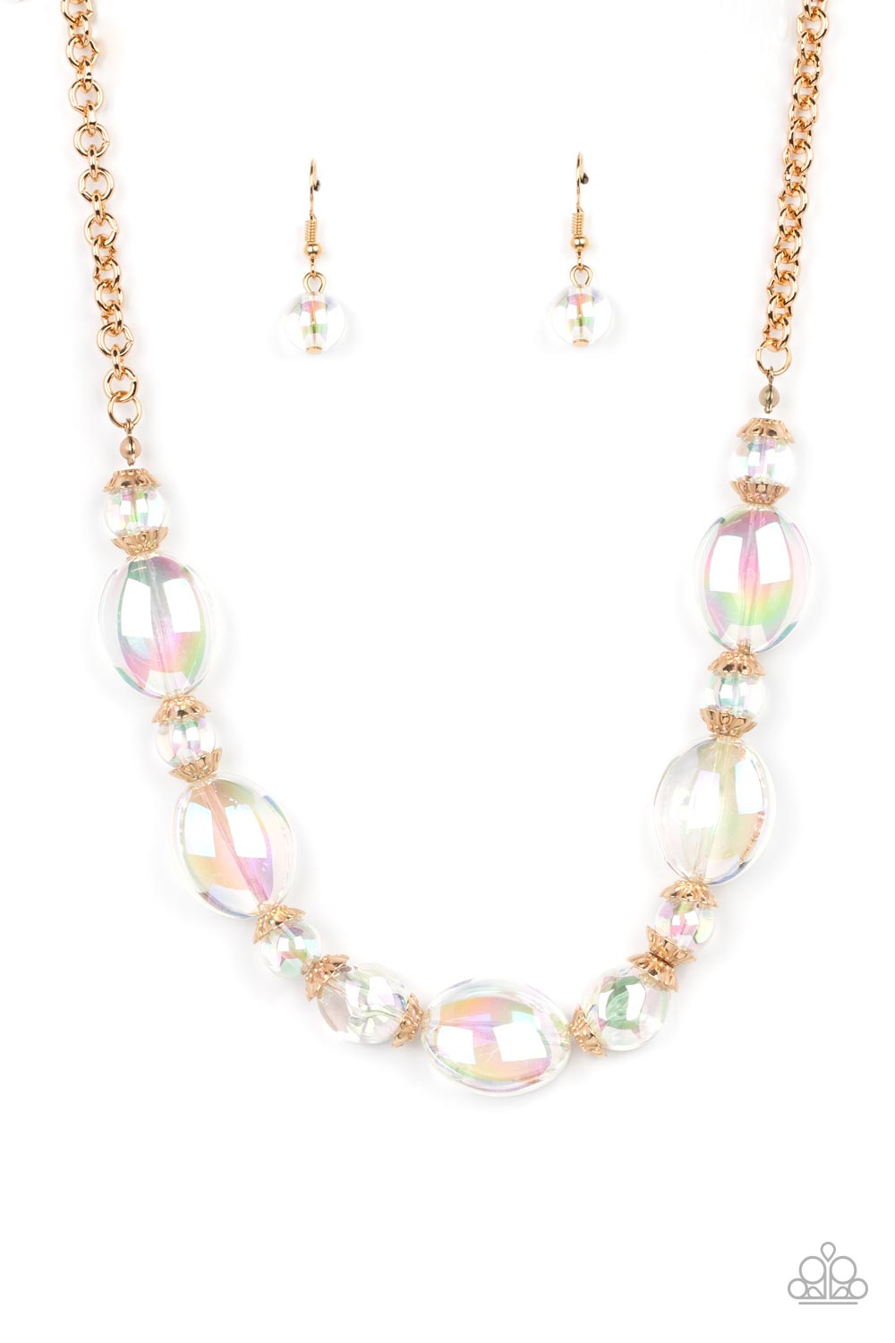 Prismatic Magic - Gold Chain Bubbly Iridescent Bead Necklace Paparazzi N1326