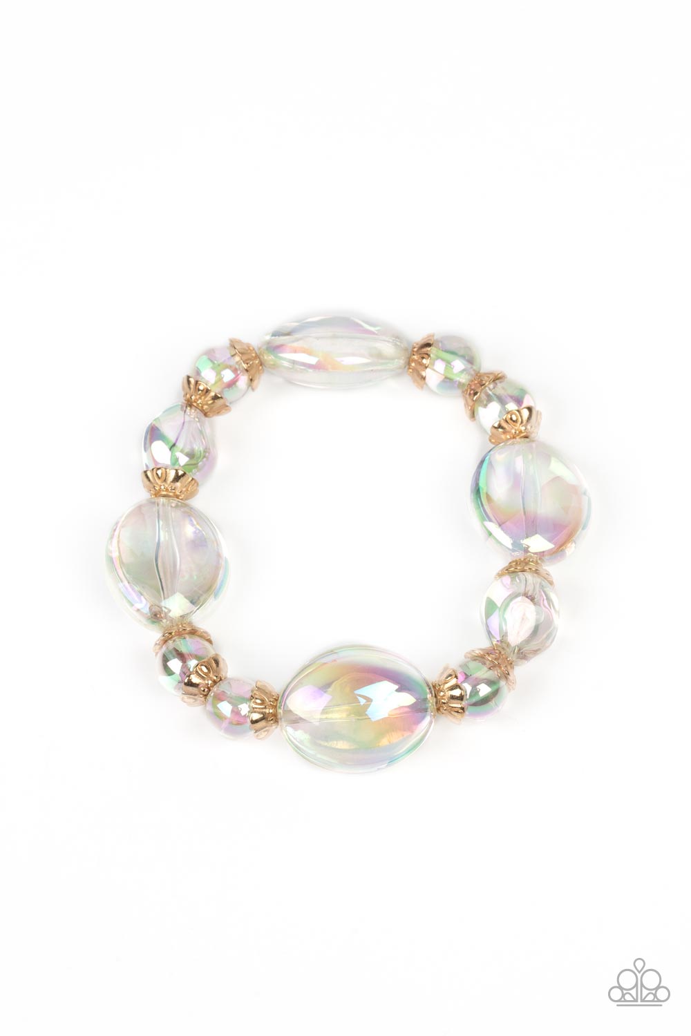 Iridescent Illusions - Gold & Iridescent Bubbly Bead Stretch Bracelet Paparazzi B0892