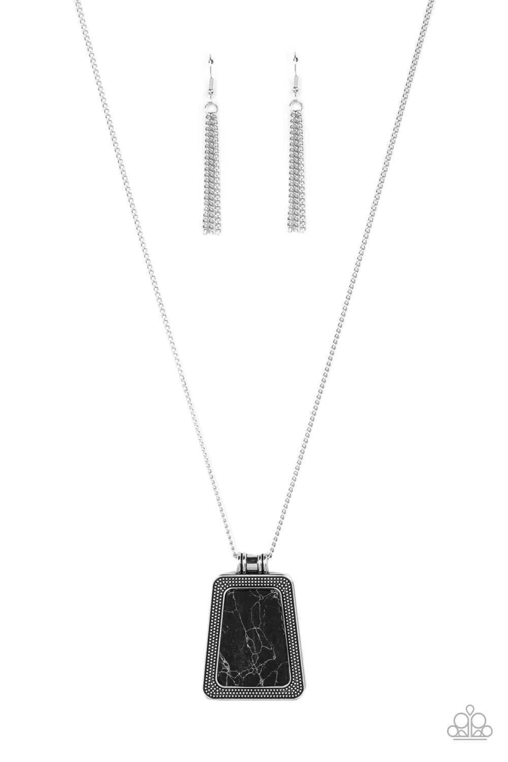 Private Plateau - Black Trapezoidal Stone Silver Santa Fe Style Necklace Paparazzi N1458