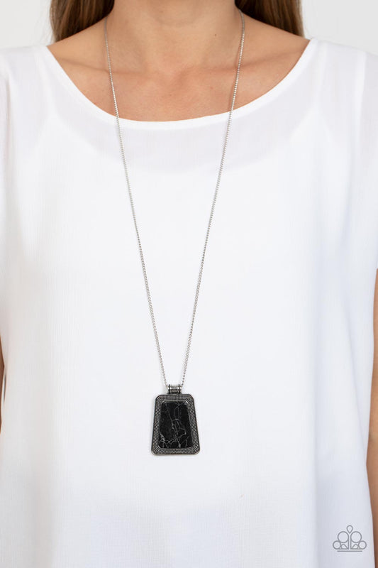 Private Plateau - Black Trapezoidal Stone Silver Santa Fe Style Necklace Paparazzi N1458