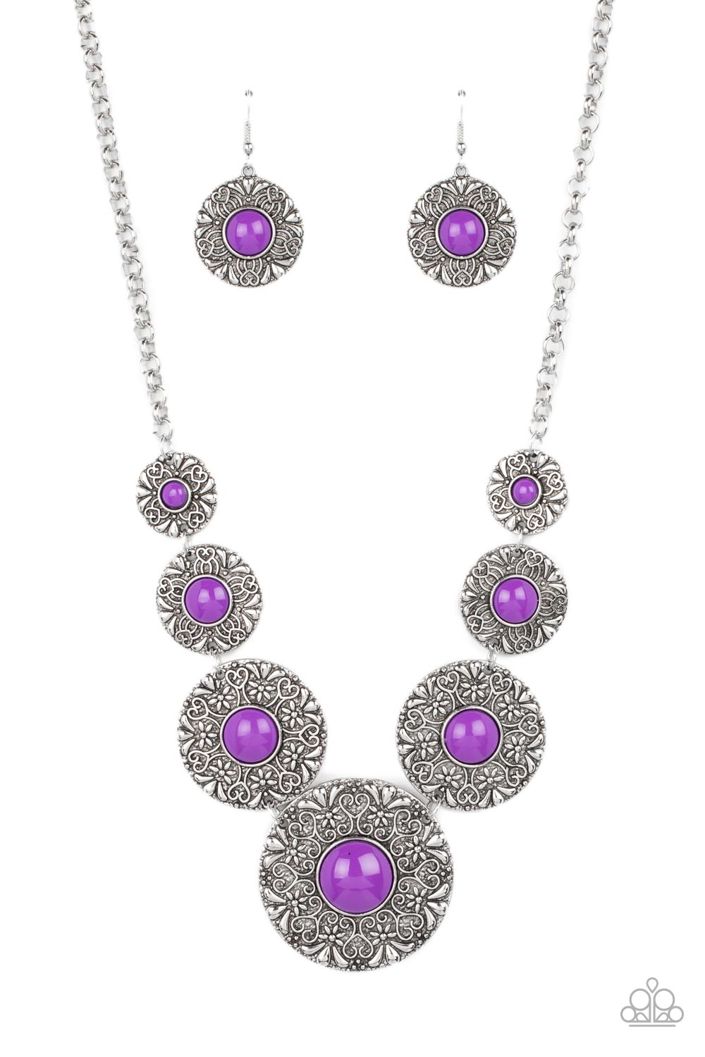 Garden Glade - Purple Dahlia Floral Silver Necklace Paparazzi N1637