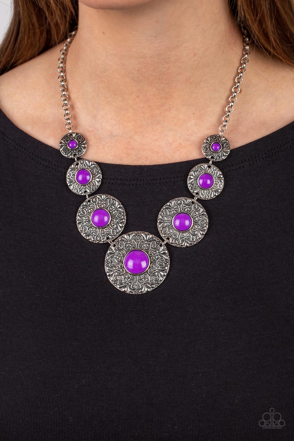 Garden Glade - Purple Dahlia Floral Silver Necklace Paparazzi N1637