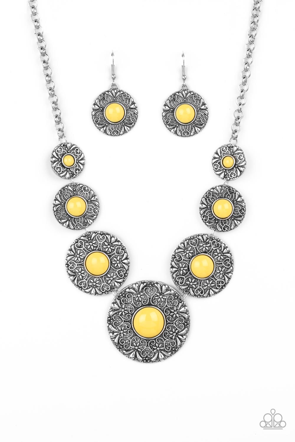 Garden Glade - Yellow Daffodil Bead & Silver Floral Necklace Paparazzi N1565