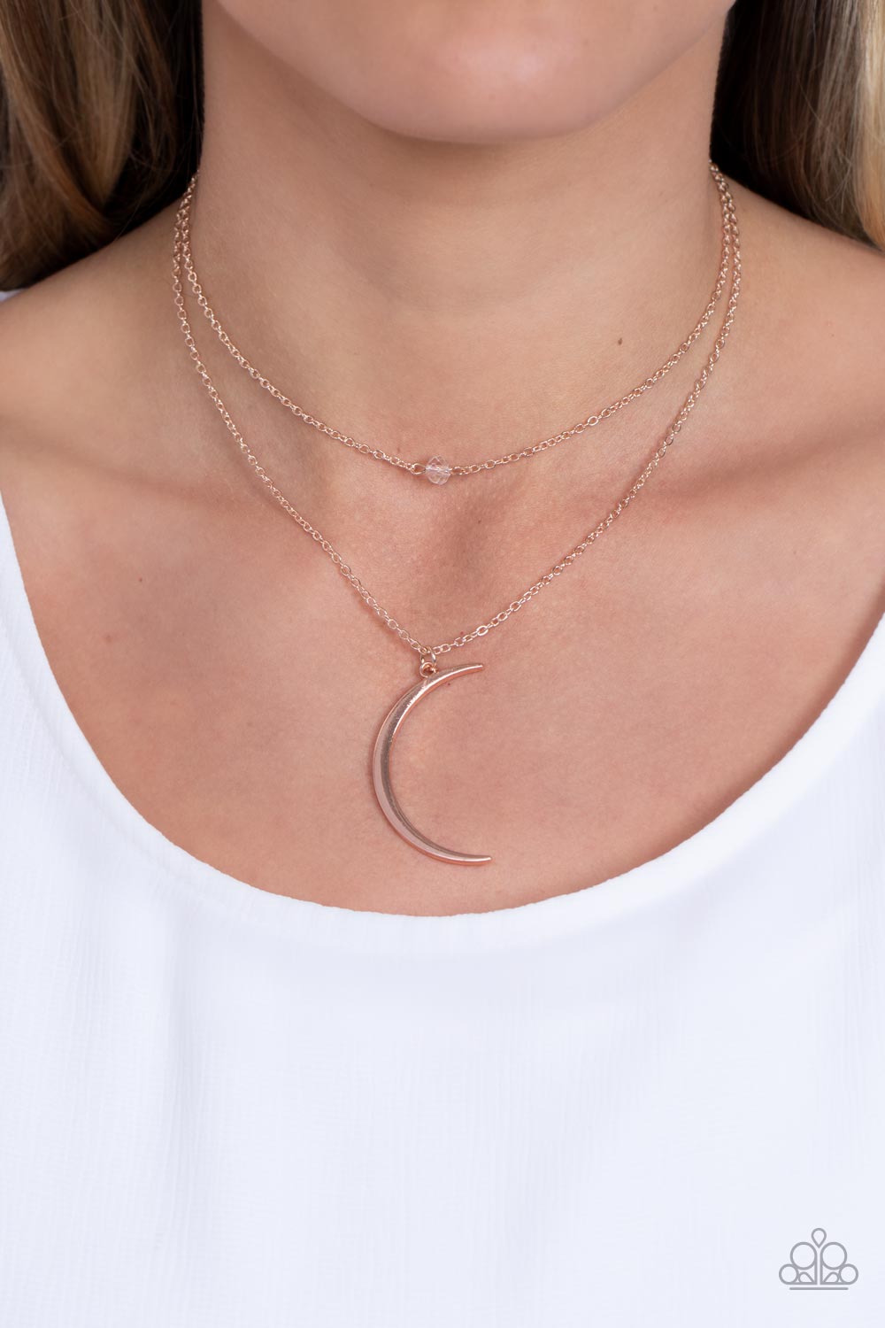 Modern Moonbeam - Rose Gold Half Moon Necklace Paparazzi N1121