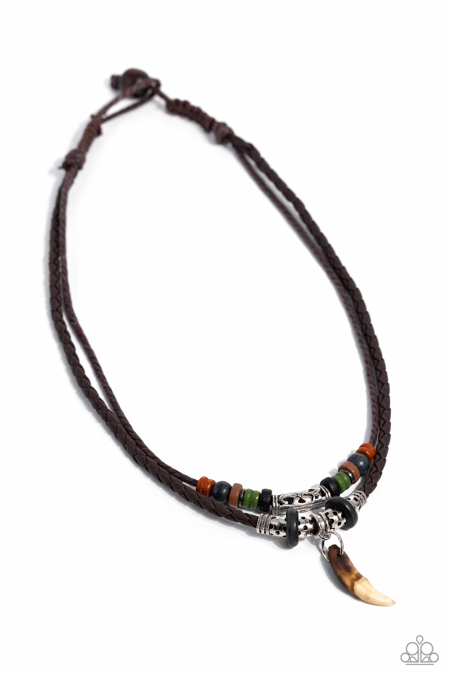 Gator Bait - Multi Colorful Wooden Bead, Leathery Cording & Gator-Like Tooth Urban Necklace Paparazzi N3039