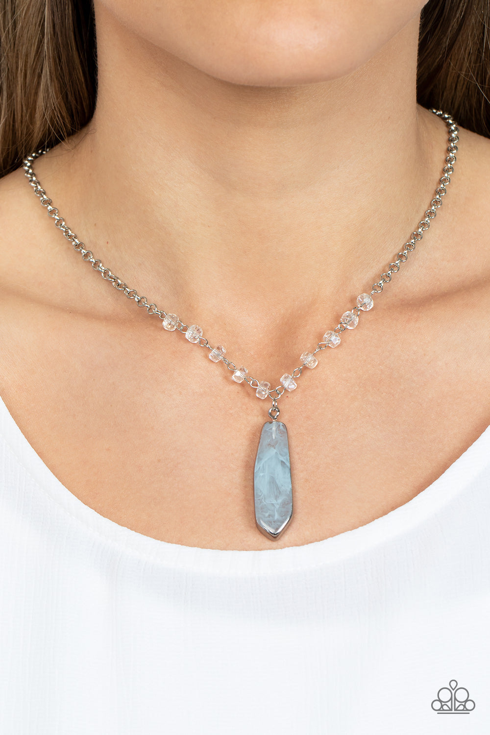 Magical Remedy - Blue Glacier Lake Crystal Bead Silver Chain Necklace Paparazzi N1029