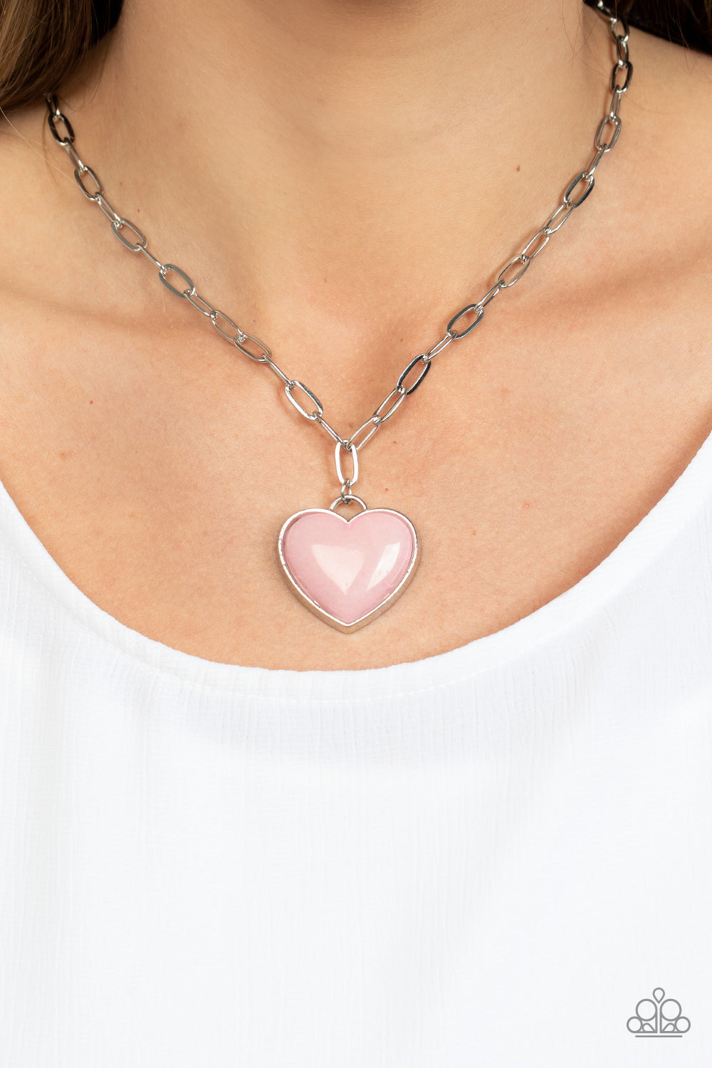 Everlasting Endearment - Pink Rose Quartz Like Gemstone Heart Necklace Paparazzi N1157