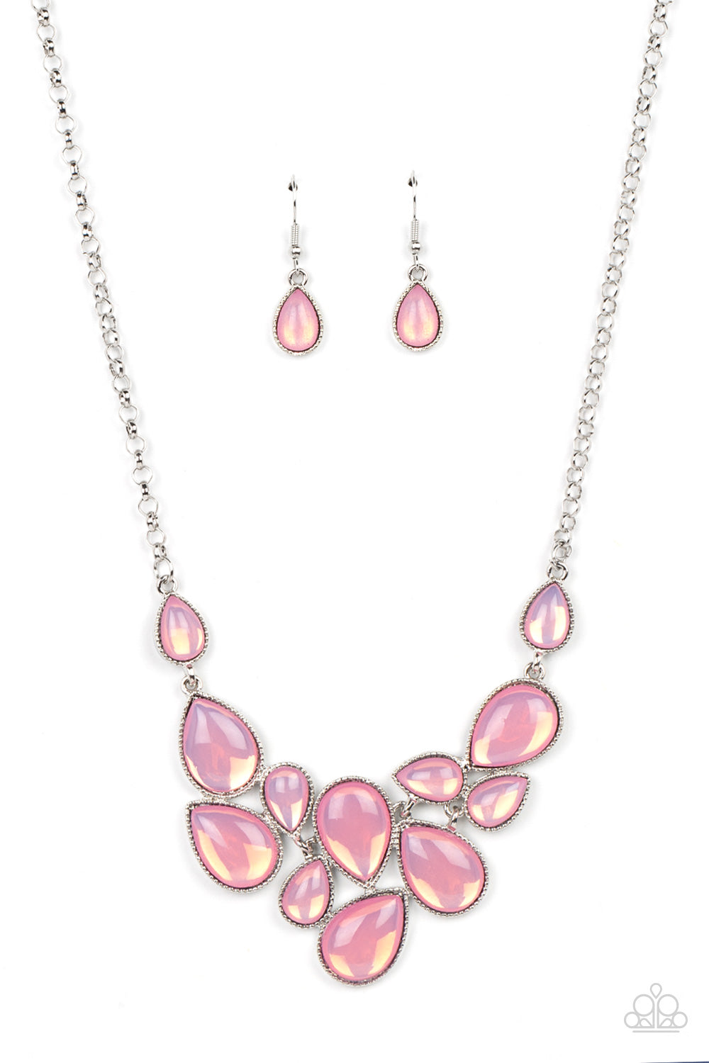 Keeps GLOWING and GLOWING - Pink Glassy Opalescent Teardrop Necklace Paparazzi N1645