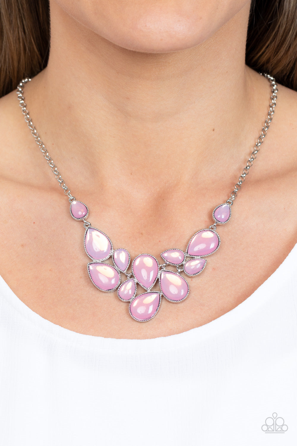 Keeps GLOWING and GLOWING - Pink Glassy Opalescent Teardrop Necklace Paparazzi N1645