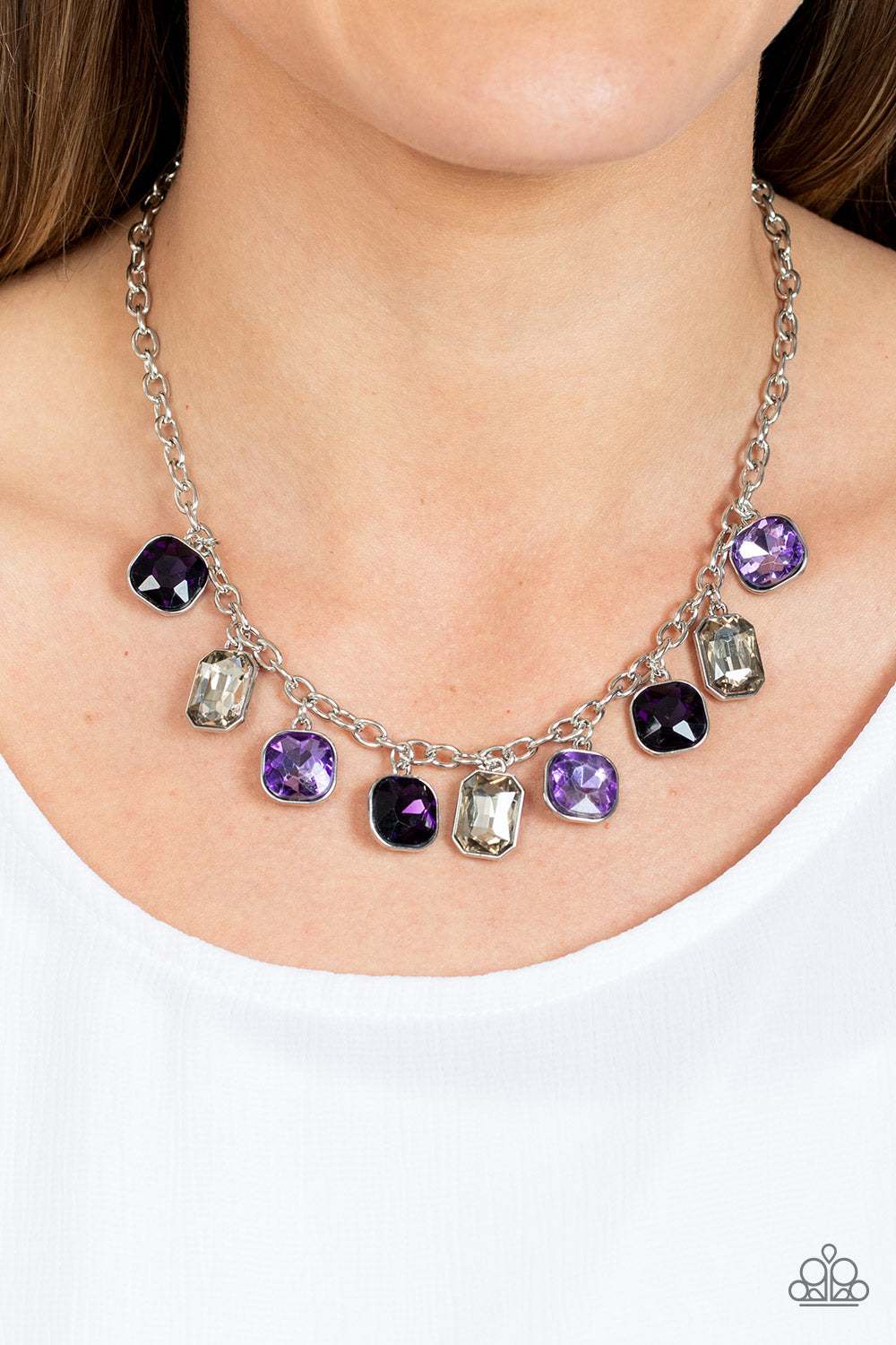 Best Decision Ever - Purple Light, Dark & White Rhinestone Necklace Paparazzi N1471