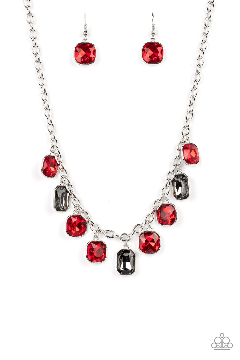 Best Decision Ever - Red & Smoky Rhinestone Fringe Necklace Paparazzi N1220