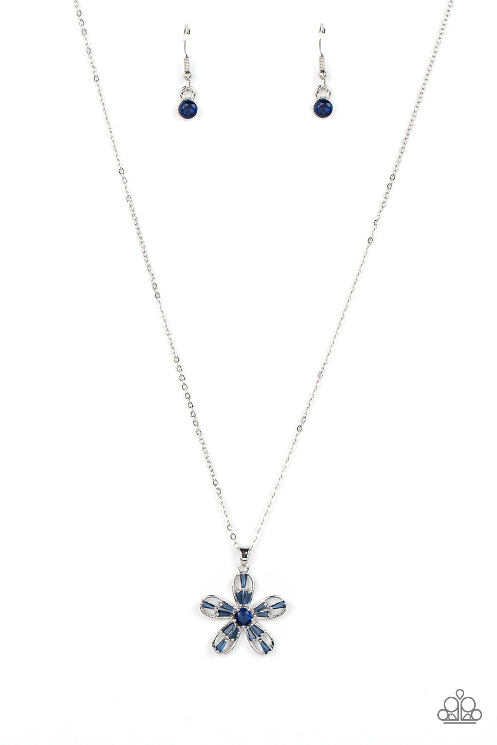 Botanical Ballad - Blue Skydiver Rhinestone Flower Necklace Paparazzi N1656