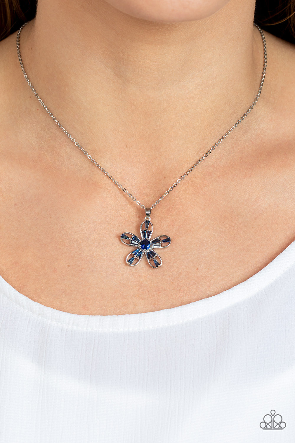 Botanical Ballad - Blue Skydiver Rhinestone Flower Necklace Paparazzi N1656