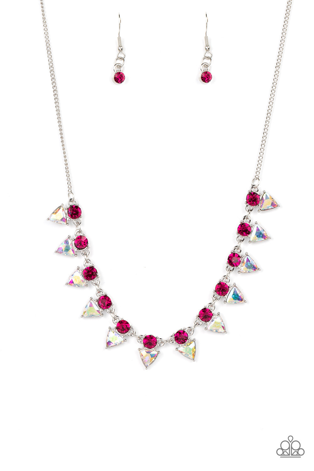 Razor-Sharp Refinement - Pink Rhinestone And Iridescent Gem Necklace N1143