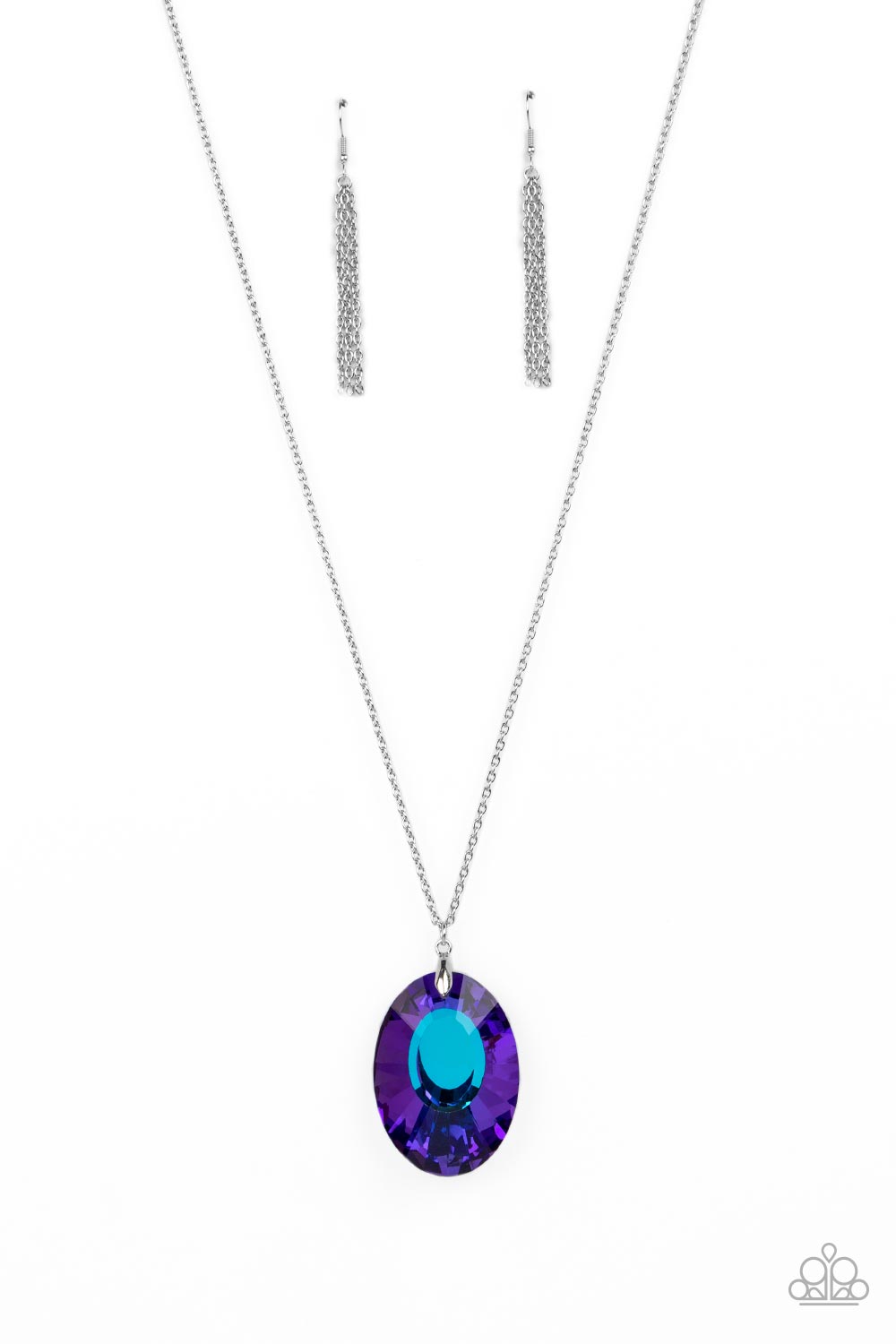 Celestial Essence - Blue Iridescent Oversized Gem Dazzle Necklace Paparazzi N0049