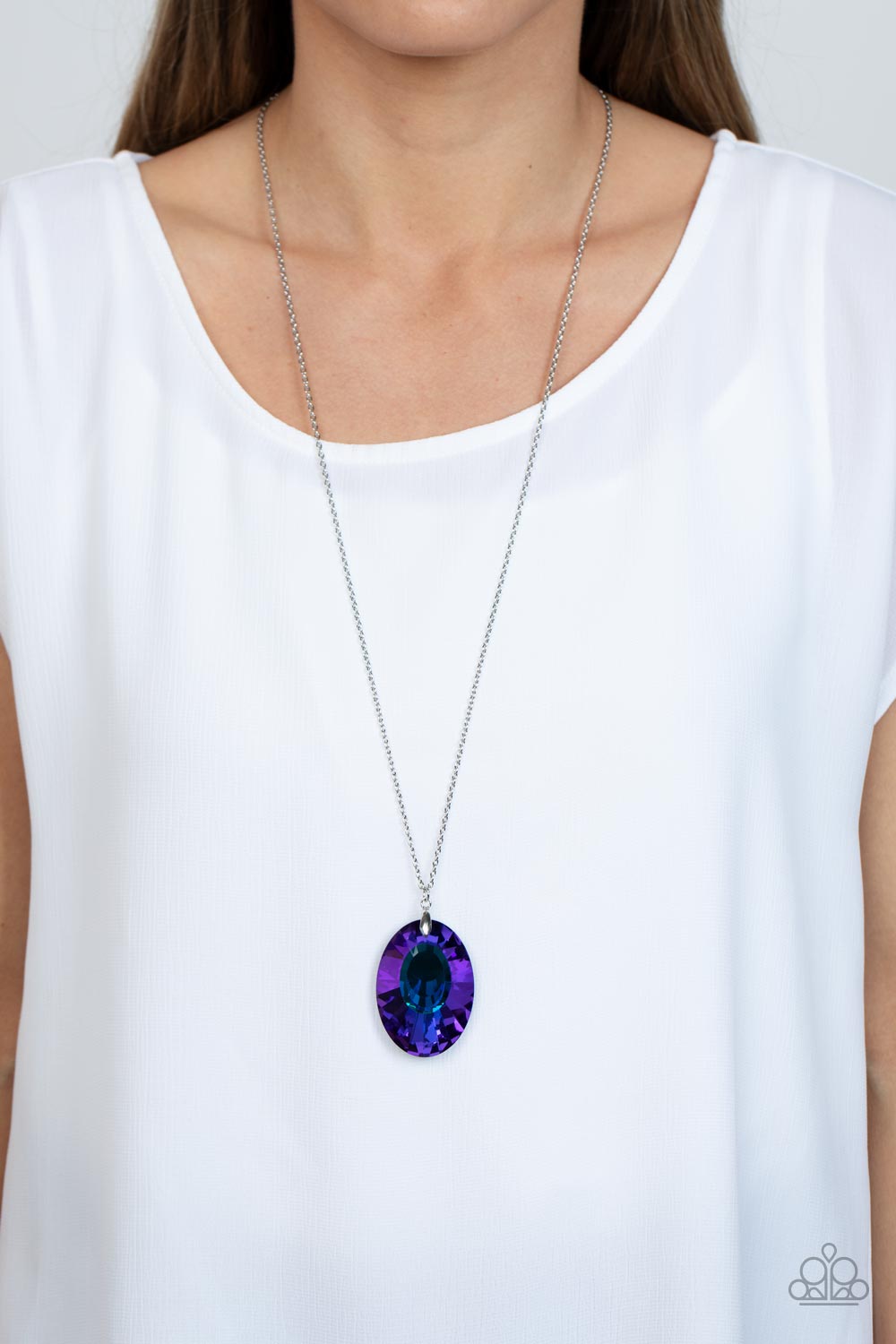 Celestial Essence - Blue Iridescent Oversized Gem Dazzle Necklace Paparazzi N0049