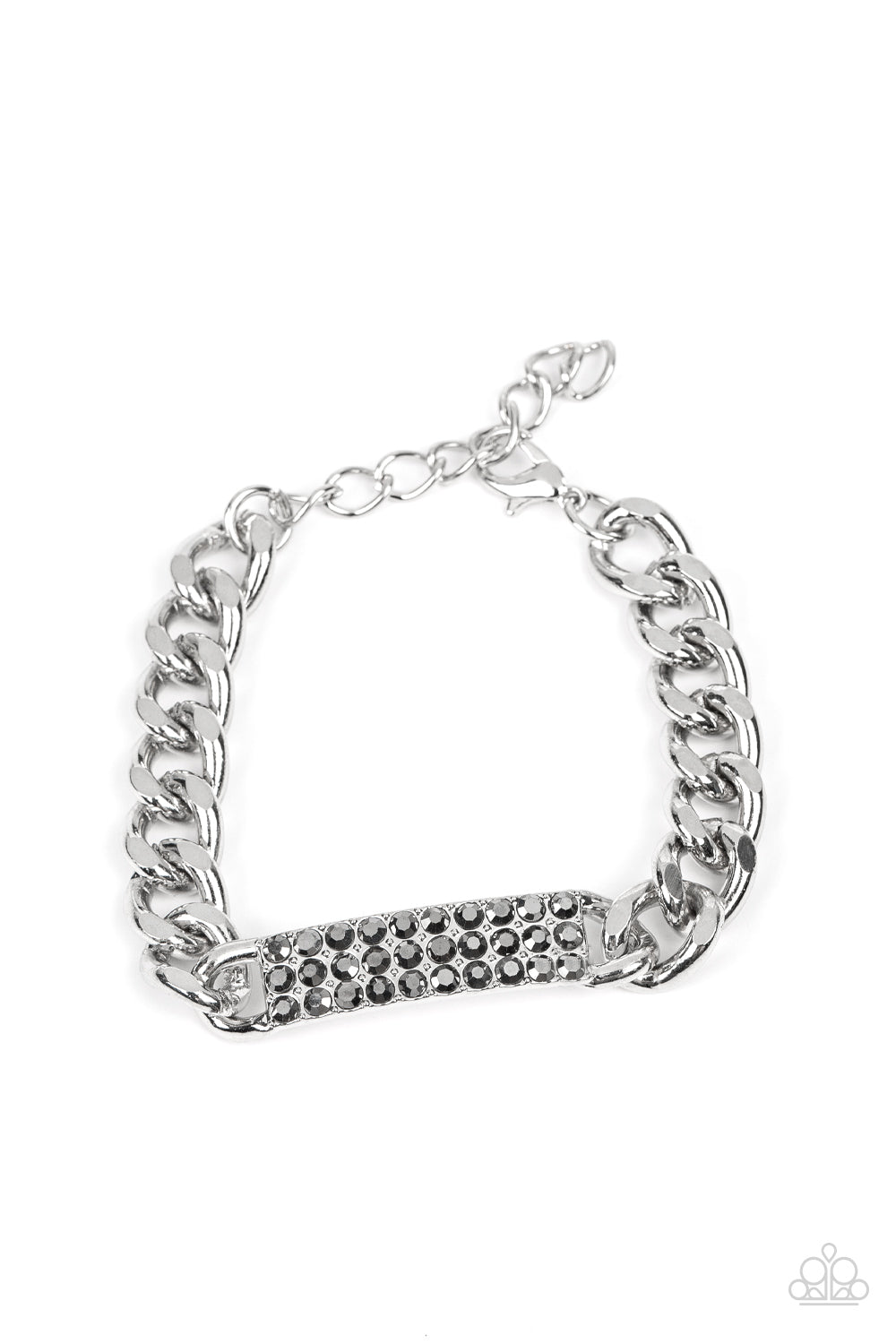 Icy Impact - Silver Hematite Rhinestone Chain Bracelet Paparazzi B0762