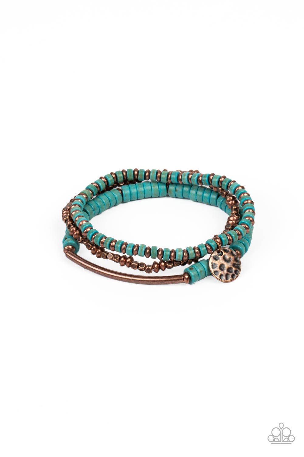 Terraform Trendsetter - Copper Bead And Turquoise Stone Santa Fe Style Stretch Bracelet Paparazzi B0686