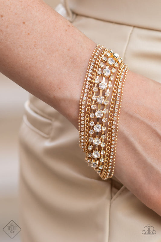 Interstellar Interlude - Gold Chain White Rhinestone Bracelet Fashion Fix July 2022 Paparazzi B0583