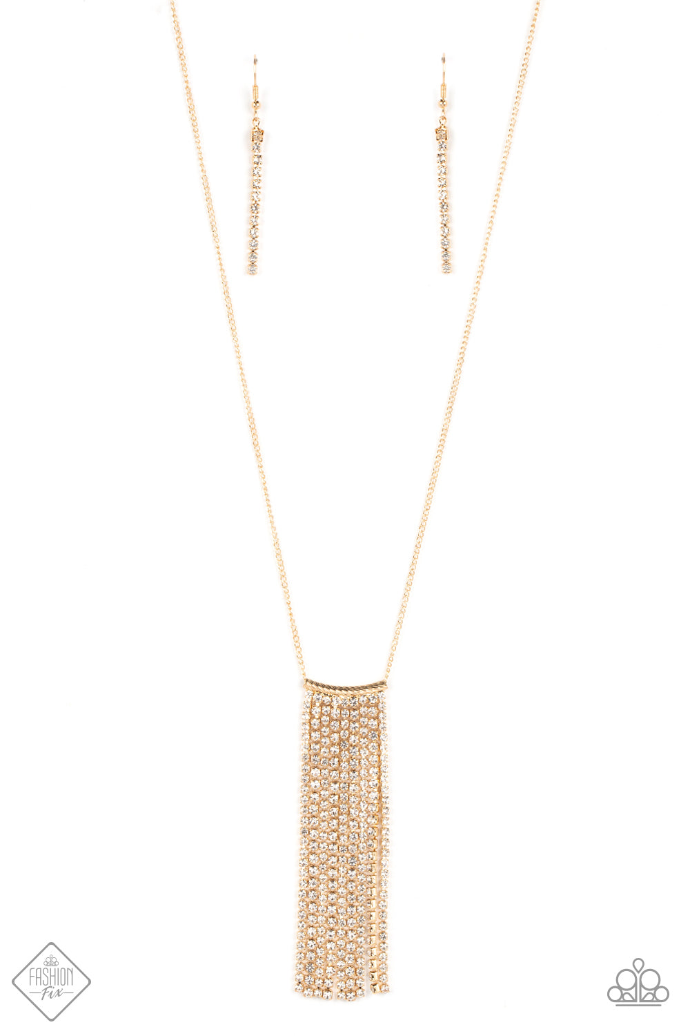 Stellar Crescendo - Gold Chain White Necklace Rhinestone Fashion Fix July 2022 Paparazzi N0996