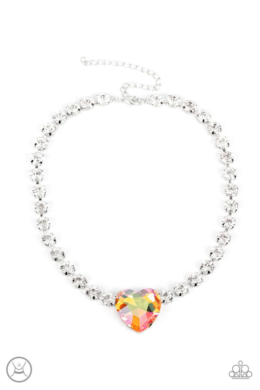 Heart in My Throat - Orange Iridescent Heart Gem White Rhinestone Choker Necklace Life Of The Party October 2022 N1153