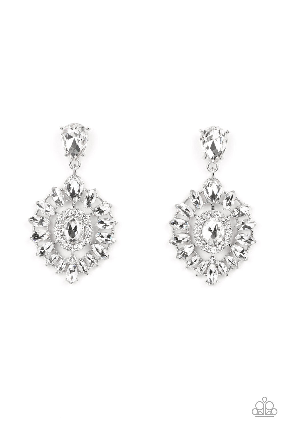 My Good LUXE Charm - White Rhinestone Earring Life Of The Party August 2022 Paparazzi E0892