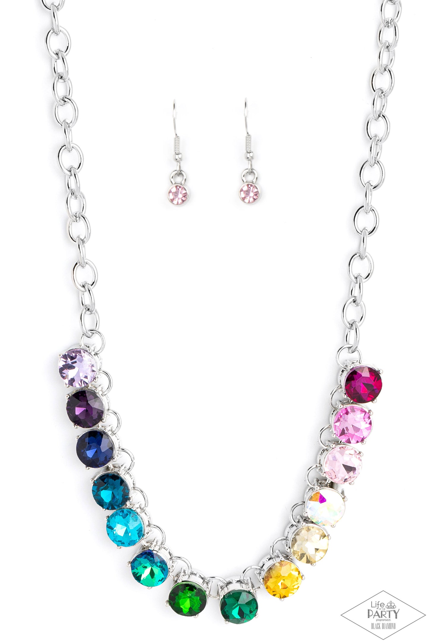 Rainbow Resplendence - Multicolored Rhinestone Necklace Life Of The Party Black Diamond Encore Paparazzi N1649