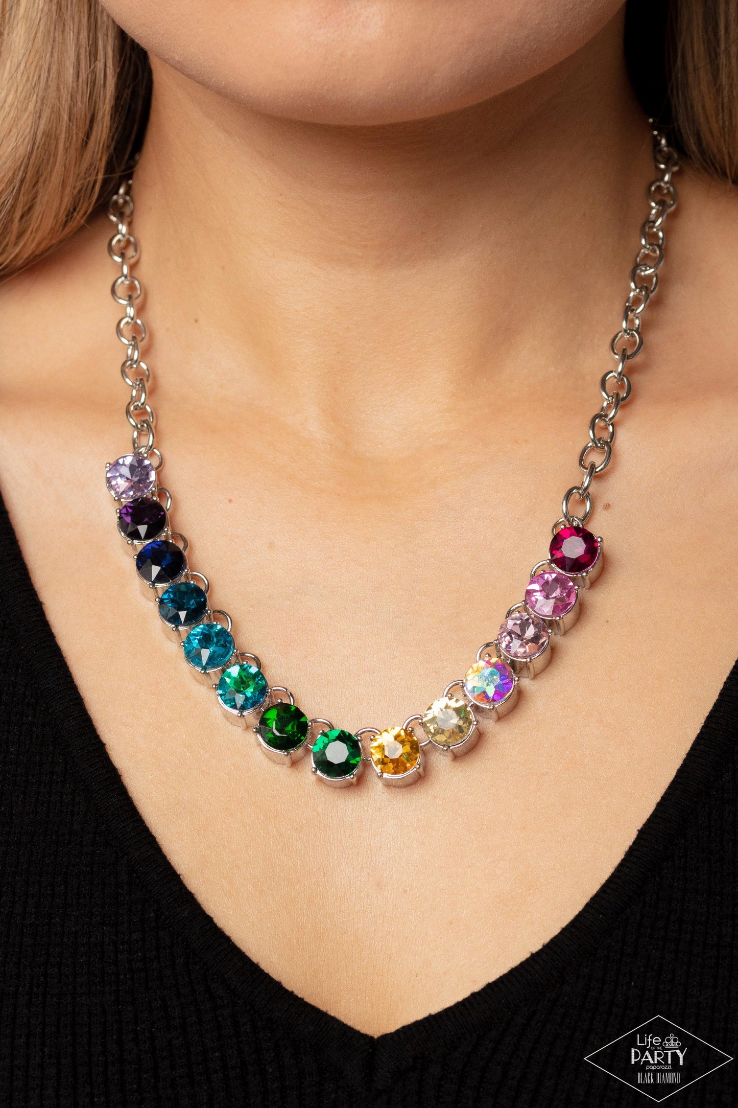 Rainbow Resplendence - Multicolored Rhinestone Necklace Life Of The Party Black Diamond Encore Paparazzi N1649