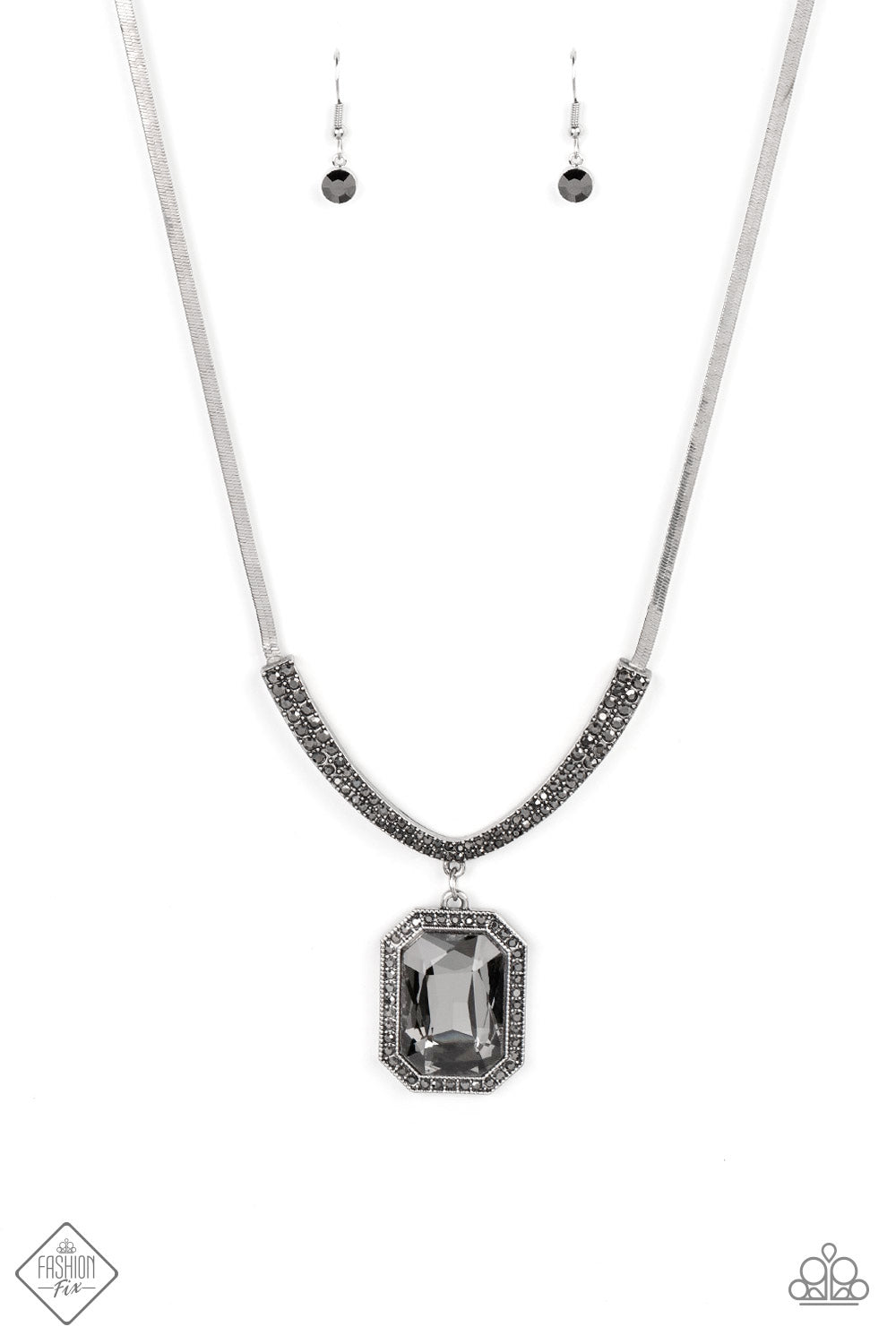 Fit for a DRAMA QUEEN - Silver Hematite Rhinestone Necklace Fashion Fix August 2022 Paparazzi N1050