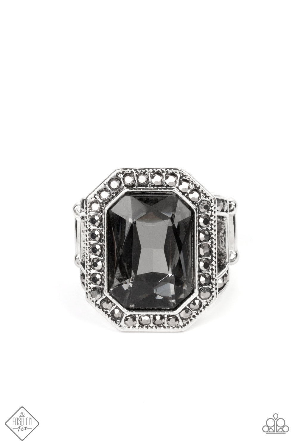 A Royal Welcome - Silver Smoky Hematite Rhinestone Ring Fashion Fix August 2022 Paparazzi R0345